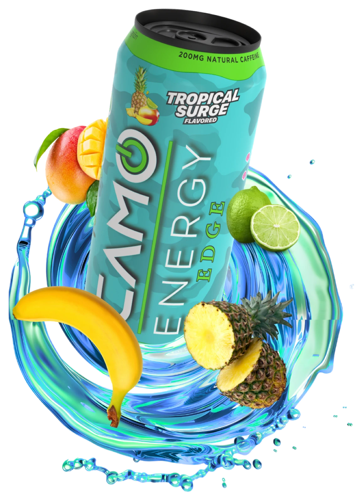 CAMO Edge Tropical Surge can with tropical flavor splash