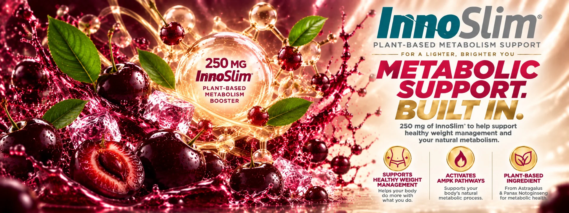 CAMO Glow Black Cherry: bold, smooth black cherry flavor with InnoSlim metabolic support.